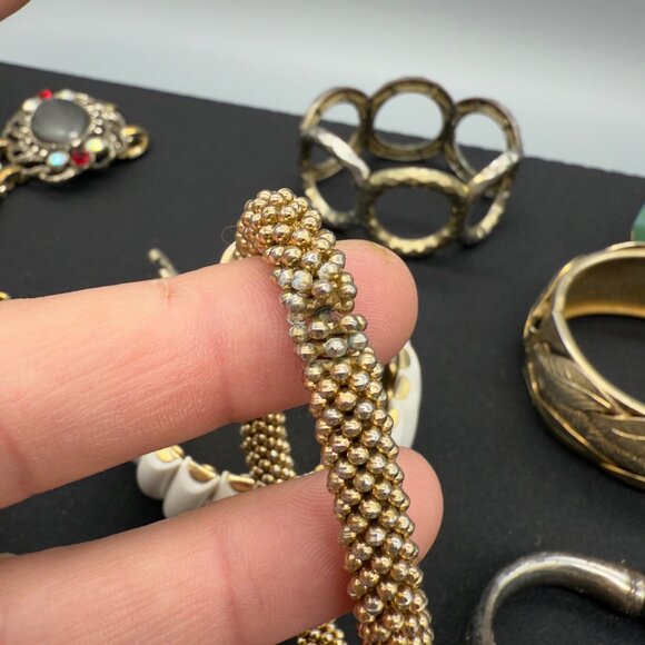 Vtg Chunky Bracelet Bangle Clamper Lot Gold Tone Silver Tone Beaded Chain Link - Picture 13 of 16